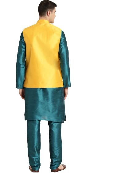 Image of SOJANYA (Since 1958, Men's Silk Blend Grey Kurta Pyjama & Silk Blend Jacket Combo