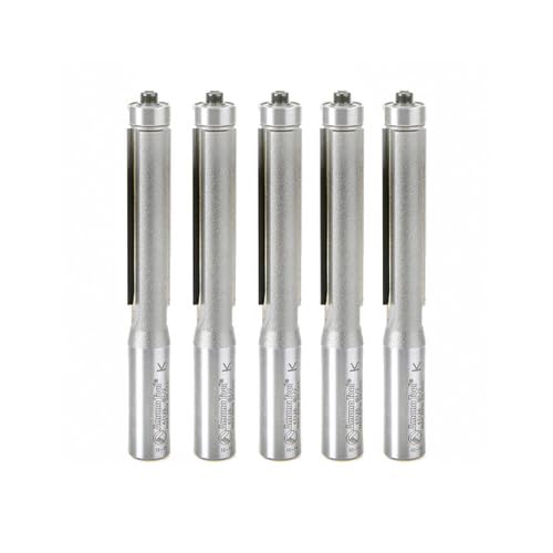 Amana Tool 47126-5 5-Pack Carbide Tipped Flush Trim 1/2 D x 2 CH x 1/2 SHK x 4-1/4 Inch Long Router Bits w/ Lower Ball Bearing