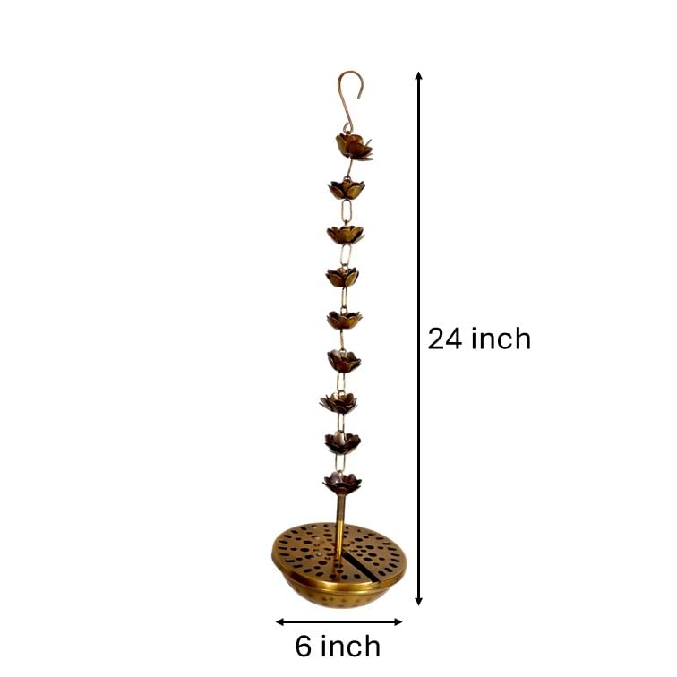 Image of Flower Hanging insence Burner | Dhuna Loban Burner Dhooni Dhoop Dhuni |Hanging Dhoop Batti Agardan Hanging Decor (Pack of 1) (Brass Antique)