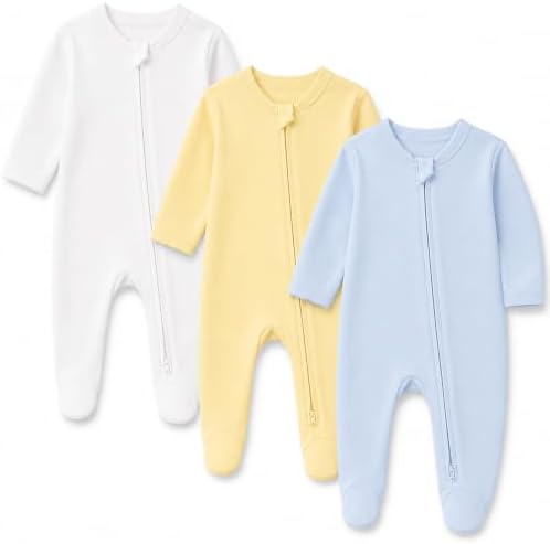 Aablexema Organic Cotton Baby Footie Pajamas with Mitten(Newborn, White)