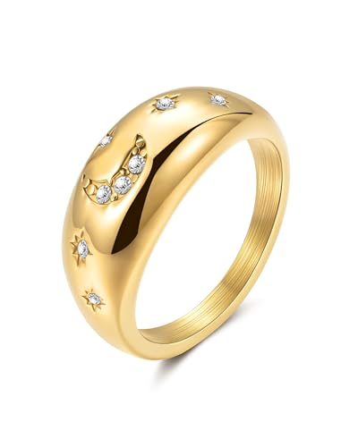 YeGieonr North Star Signet Gold Ring for Women Non Tarnish Waterproof Pinky Ring