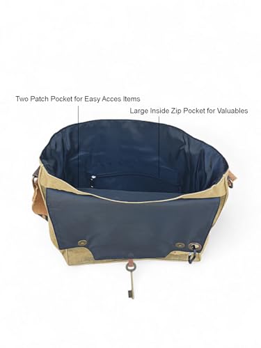 Image of The House of tara Sturdy Cotton Canvas Messenger Bags for Men and Women | With two Magnetic Snap Buttons Flap Closure, Adjustable Body Strap & Multiutility Lobster Hook (Beige)