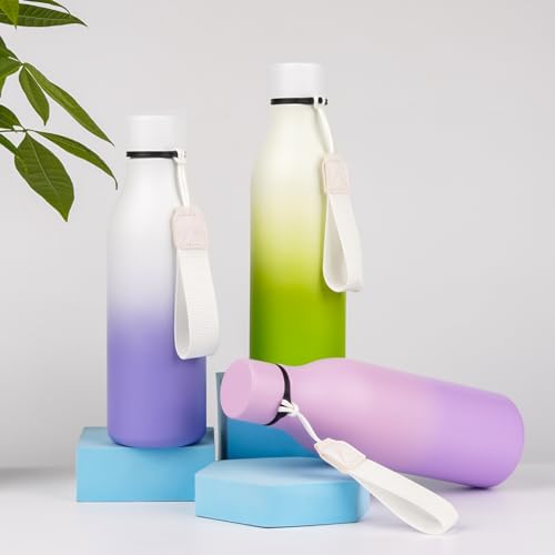 Image of BJPKPK Insulated Water Bottles, 18 oz Stainless Steel Metal Water Bottle with Strap, BPA Free Leak Proof Jugs, Mugs, Flasks, Reusable Thermal Flasks for Sports & Travel, Dreamy Purple