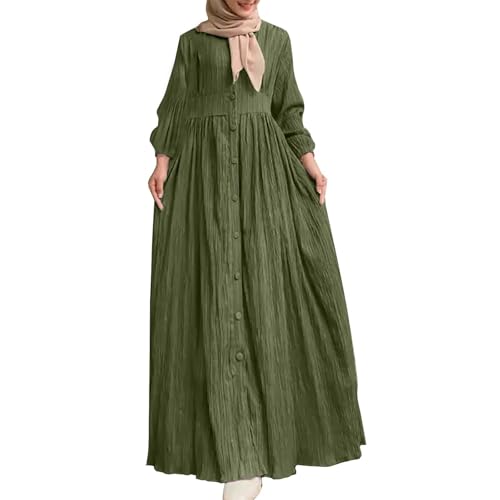 Vestidos musulmanes casuales para mujer, color sólido, elegante, ropa larga de oración, Oriente Medio, Dubai, musulmán, manga farol, cubierta completa, bata, verde, 4XL