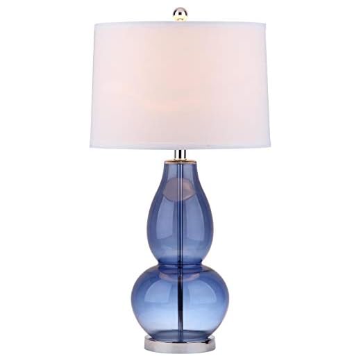SAFAVIEH Lighting Collection Mercurio Blue Glass Double Gourd 29-inch Bedroom Living Room Home Office Desk Nightstand Table Lamp Set of 2 (LED Bulbs Included)