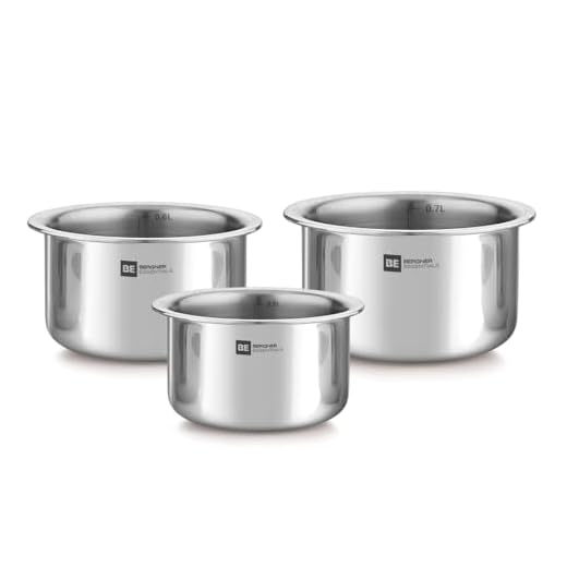 Bergner BE Bergner Essentials Tri-Ply Stainless Steel Junior Tope Set of 3 Pcs Set - 10 cm/500 ml, 11 cm/700ml, 12 cm/800ml, 3 Pc Patila Set, Topia Set, Induction Bottom and Gas Ready, 5-Year Warranty