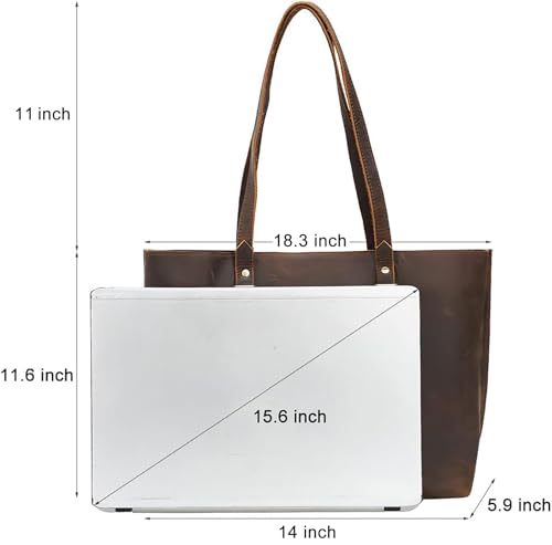 Image of TIDING Full Grain Leather Tote Bag for Women Vintage Work Totes Shoulder Bag Ladies Business Travel Purses Handbags
