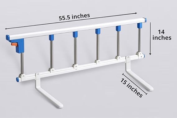 Image of Adjustable Bed Rail for Elderly Person at Home - Heavy Duty Hospital Bed Guard with 6 Steel Bars | Collapsible Safety Rail | No Drilling Required | Soft Closure | One Side Only | 55.5x14 Inch