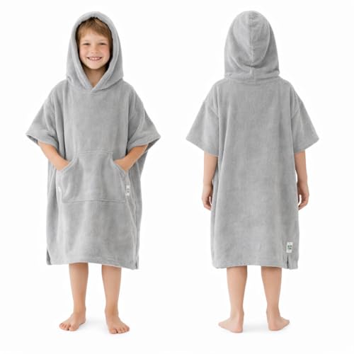 DENSHAUS Kinder Badeponcho aus 100% Baumwolle OEKO-TEX Standard 100 weich und saugfähig Strandponcho mit Kapuze für Jungen und Mädchen 313 Jahre