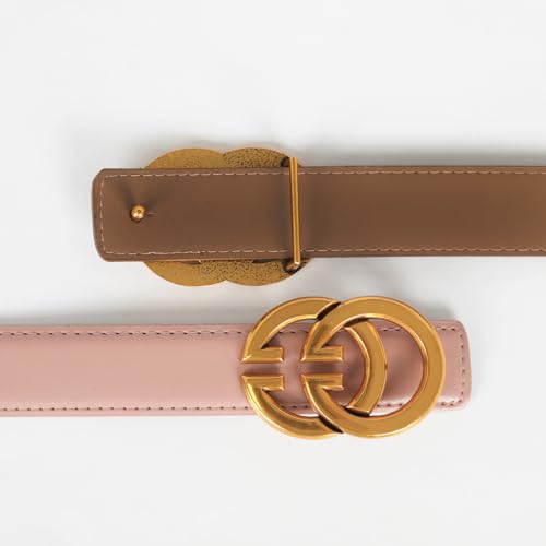 Image of Aurolran Women's Fashion Classic Metal Buckle Leather Belt with Jeans Dress