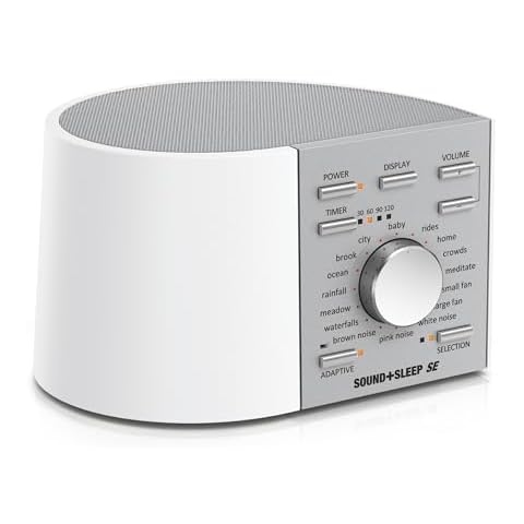 Adaptive Sound Technologies Sound + Sleep SE Noise Machine - White Noise Machine - Non-Looping Environmental/Nature Sounds for Sleep & Relaxation - with Sleep Timer & Headphone Jack - White/Silver Cover