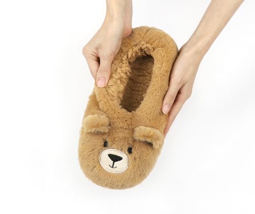 Image of Keyela Women Fuzzy Animal Slipper Socks, Non Slip Indoor House Slippers | Soft fuzzy plush material, cute animal design with gripper sole for bedroom, lounge indoor daily wear