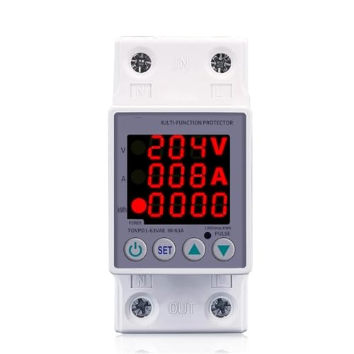 Dispositivo de protección contra sobretensión y subtensión ajustable con pantalla de 63 A y 230 V, 3 en 1, 1 unidad