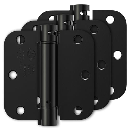Luxbaro 3 Pack Self Closing Door Hinges 3.5 Inch, Matte Black Spring Loaded Hinges with 5/8'' Radius Corners, Adjustable Tension for Garage, Front Door, for Left and Right Hand Door, UL Listed