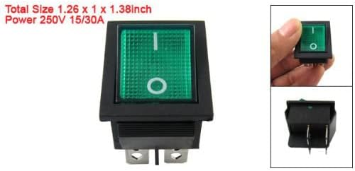 DPST 4 Pin On Off Rocker Switch 16A 250V AC | 5-pack Green Light 4-Pin DPST Rocker Switches, 16A/250V, 28x21mm, On/Off, Easy Install.