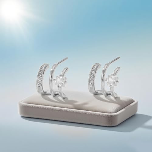 Brincos femininos curvados chiques de três garras - Design moderno minimalista (1 par) joia moderna para o dia a dia