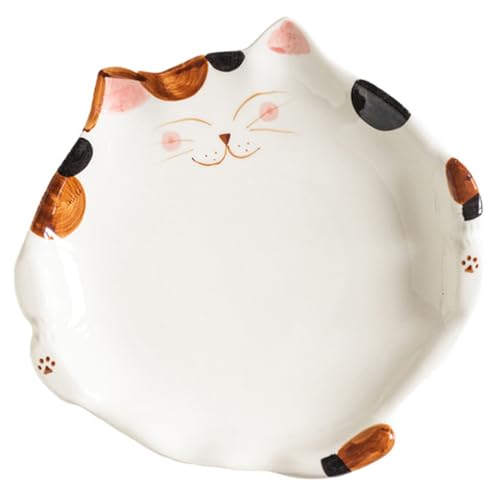 TEMPNAP 三花猫形状セラミックプレート 食器仕切り付き 前菜デザート用 猫テーマのかわいいスナック皿 サラダや寿司に で滑らかな製 日常使