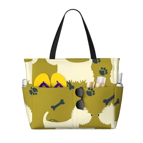 Sac de plage Westie pour femme grand cabas imprimé chien