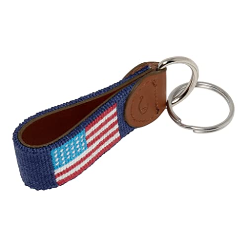Image of Leather Hand-Stitched Needlepoint Key Fob or Key Chain