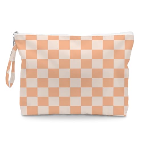 Wet Dry Bag, Wet Bag for Swimsuit, Diaper Sunscreen Large Zipper Pouch Waterproof Pouch, Beach Bags for Women, Light Lrange Checkered Pattern, Gifts for Ladies Girls Friends Colleagues and Sisters