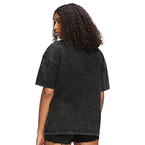 Image of Bewakoof Women's Acid Wash 100% Cotton T-Shirt- Loose Fit, Round Neck, Half Sleeves
