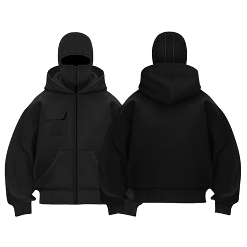Sudadera balaclava unisex con cremallera 1/4 y capucha ninja Y2K 5