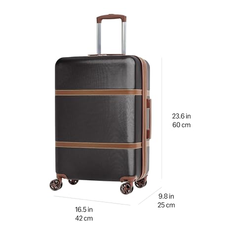 Image of Amazon Basics 24-inch Hardside Checked Luggage With Leather Detailing, Expandable Spinner Suitcase With 4 double Wheels, Scratch-Resistant Surface, Black