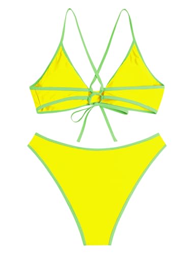 Image of ZAFUL Women's Tie Back Padded High Cut Bralette Bikini Set Two Piece Swimsuit
