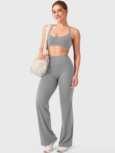 Image of YEOREO Ease Workout Leggings with Pockets for Women No Front Seam Straight Leggings High Waist Wide Leg Yoga Pants 29 inch / 31.5 inch