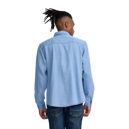 FASHIONSPARK Mens Chambray Denim Shirt Long Sleeve Button Down Casual Jean Dress Shirt Work Cowboy2