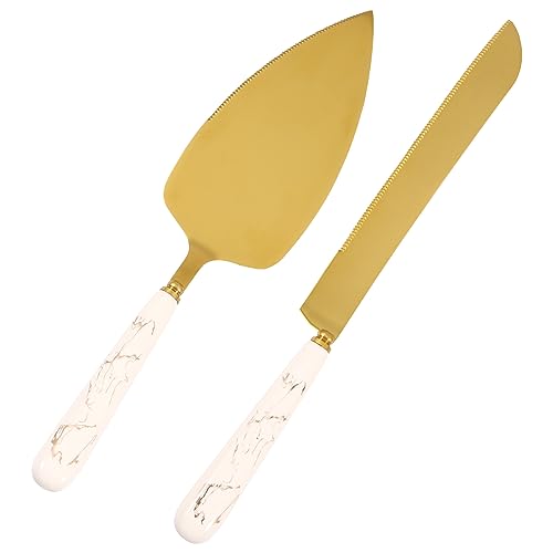 QENWKXZ 2Pcs Cake Cutter and Server Set Stainless Steel Cake Cutting Set Ceramic Handles Cake Cutting Utensils Reusable Cake Pie Cutter and Spatula for Wedding Birthday Anniversary(white)