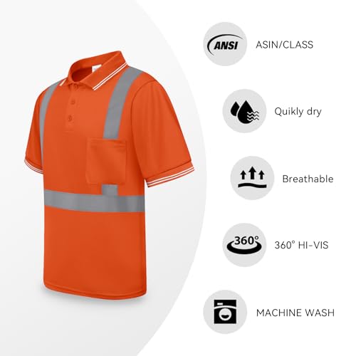 TCCFCCT Hi Vis Shirts for Men Construction Work, Hi Vis Shirts for Men Reflective, Safety Polo Shirt for Men Night Working, Quick Drying, PLD-Orange-5XL by TCCFCCT - Image 4