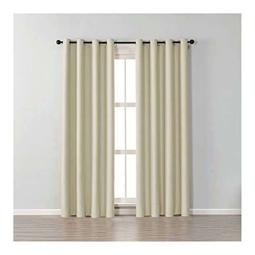 Grewod Cortinas con Ojales Color Sólido Beige, 86 x 214 CM, 2 Piezas, Algodón, Cortinas Dormitorio Modernas Opacas