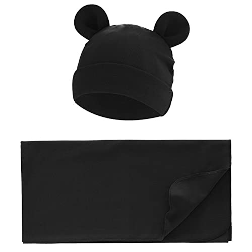 Image of Exemaba Unisex Baby Swaddle Blanket with Hat Set Newborn Swaddle Receiving Blankets Sleep Sack for 0-3 Months Boys Girls(Black)