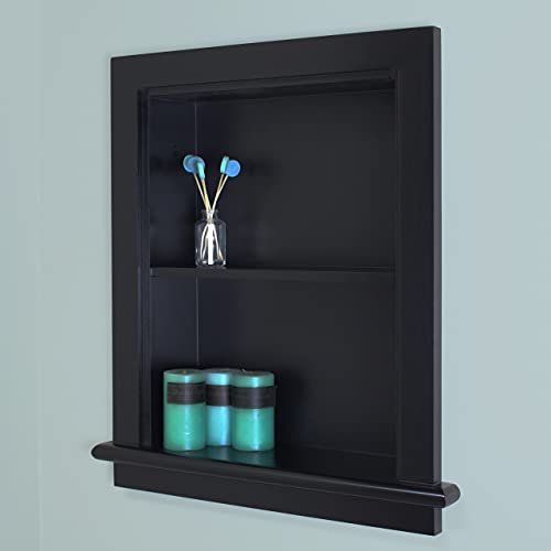 Image of 14x18 Aiden Recessed Wall Niche Medicine Cabinet Replacement, in The Wall Bathroom Cabinet Insert Shelf /Shelves, Made in North America, Real Wood, NO MDF, Plain, Black