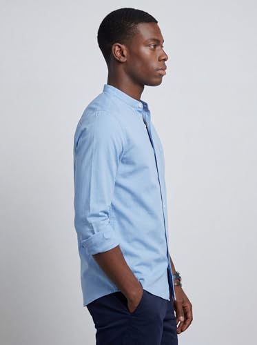 Image of Amazon Brand - INKAST Men's Cotton Blend Plain Solid Casual Shirt | Mandarin Collar | Full Sleeves | Regular Straight Fit | Office & Daily Casual Wear