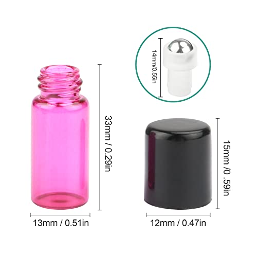 Pack of 50,3ml Glass Roll on Bottle Mixed Color Sample Test Roller Essential Oil Bottles glass vials With Stainless Steel Roller Balls,Black Plastic Cap For Travel Aromatherapy,Perfume Oils3
