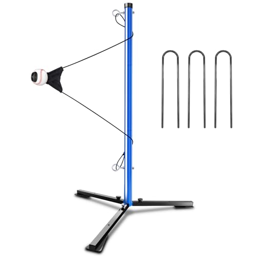 PLAYAPUT Youth Baseball Swing Trainer with Auto-Reset Adjustable Ball Height Hitting Trainer with Real Ball Stable Triangle Base Softball Swing Trainer Solo Practice Improve Accuracy & Power
