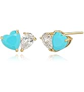 WEARON Turquoise Heart Earrings, Heart Stud Earrings for Women, Gold Turquoise Jewelry Hypoallerg...