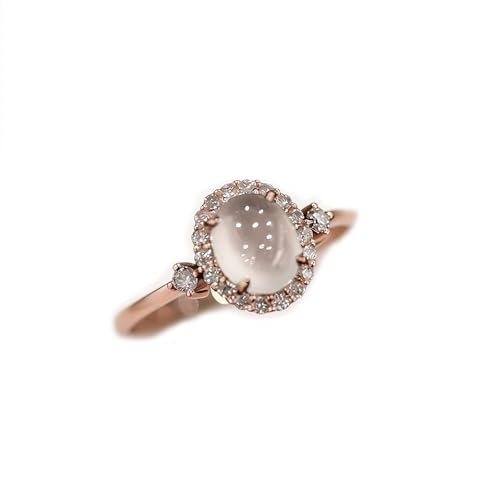 Sdouefos Bohemia Moonstone Ring 14K Rose Gold Plated 925 Sterling Silver Raw Rainbow Moonstone Rings Opal Diamond Ring Transparent Elegant Moonstone Engagement Cocktail Wedding Band Rings Size 7