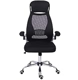 BCJMKDX Computer-Bürostuhl, Ergonomischer Bürostuhl mit klappbarer Armlehne, Schreibtischstuhl for Heimcomputer Rückenlehne, höhenverstellbarer Kopfstützen-Rückenstütze/Schwarz