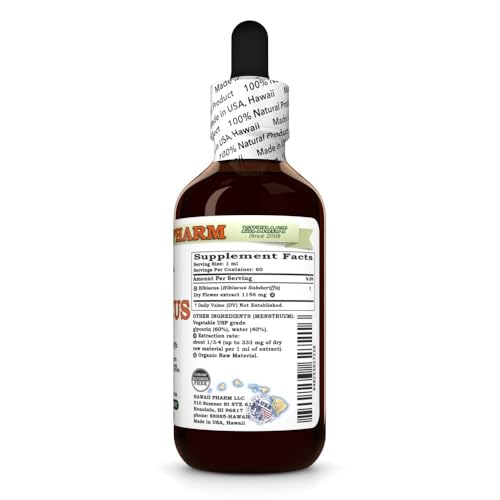 Hawaii Pharm Hibiscus Alcohol-Free Liquid Extract, Organic Hibiscus (Hibiscus Sabdariffa) Dried Flower Glycerite Natural Herbal Supplement 2 oz - Thumbnail 3
