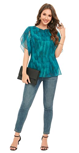 Image of Oyamiki Womens Half Sleeve Layered Flowy Chiffon Blouses Round Neck Shirts Tops