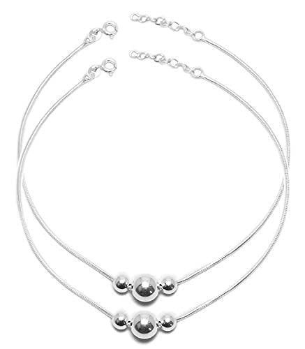 DHRUVS COLLECTION 925 Pure Silver Anklet (Payal) with 3 Moving Ball Threaded Snake Pattern for Girls & Women (B09F3J9NWH) Amazon Price History, Amazon Price Tracker