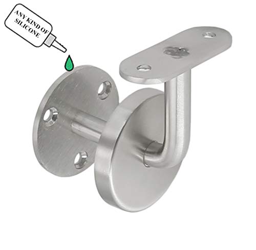 Stainless Steel Wall Mount Staircase Handrail Brackets w/Base Flange Cover for Flat Surface Square Rectangle Top Rail Tube, Satin Finish, 2-Pack