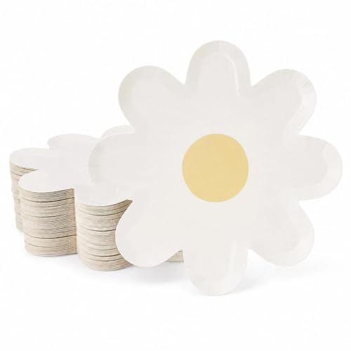 LUOZZY 20pcs Flower Paper Plates, Daisy Party Tableware Set 7 Inch