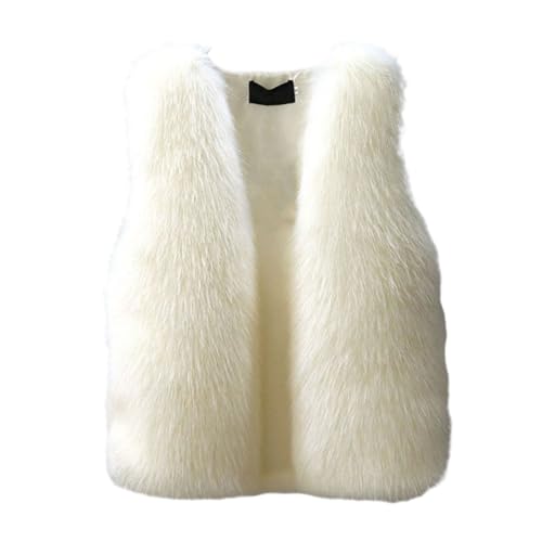 Altsuceser Gilet d'hiver en fausse fourrure pour femme, manteau en fausse fourrure, cape châle, gilet sans manches en fourrure, blanc, taille L