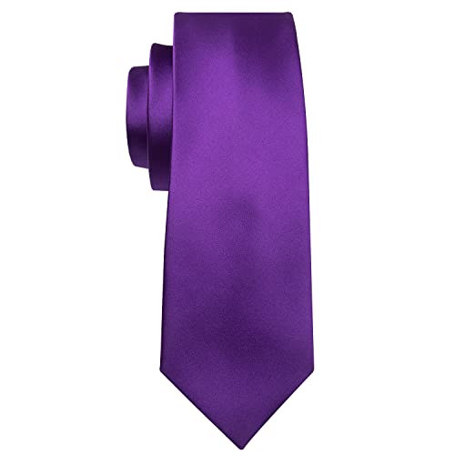 Image of Barry.Wang Plain Men Silk Ties Extra Long Satin Necktie for Wedding Business Handkerchief Cufflinks Set Solid Colors