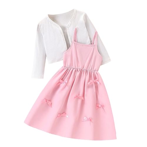 Girls Ribbed Knit Dress With Detachable Bow Tie Sleeveless And Matching Top For Autumn Fashion Outfits