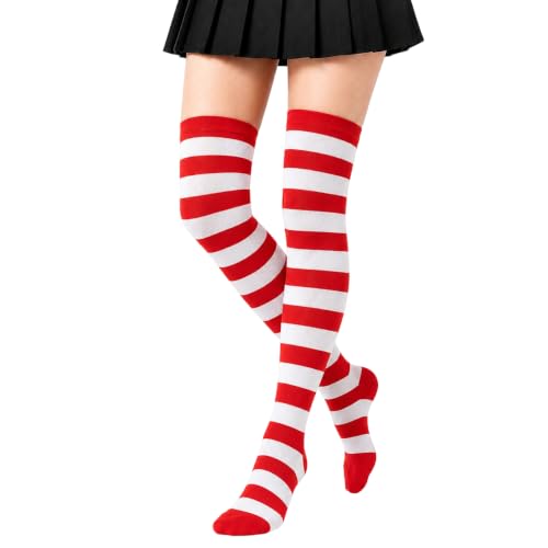 HinyBoeh Womens-High-Socks Striped-Over-Knee-Stockings - Stretchy Sock for Daily Wear Cosplay Christmas Halloween Dress up